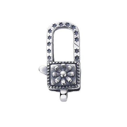 Oxidized Sterling Silver 925 Flower Lock Padlock Lobster Claw Clasps for Bead Bracelets
