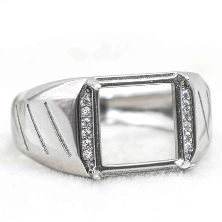 Sterling Silver 10*10mm Semi Mount Men's Ring Frame Empty Blank Claw Setting S925 Base Holder Without Center Stone for DIY Inlay