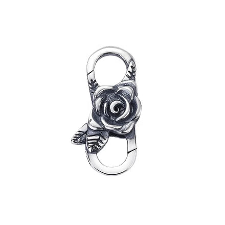 Romantic Oxidized Silver Rose Flower Shape Double Ended Lobster Claw Clasp 925 Connector Charm Lock for Chain Bracelet Jewelry