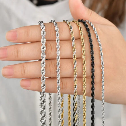 Trendy Thin Twist Chain Necklace Cuban Curb Chain 18K Gold Plated Stainless Steel 3mm Rope Chain Necklace Jewelry Tarnish Free