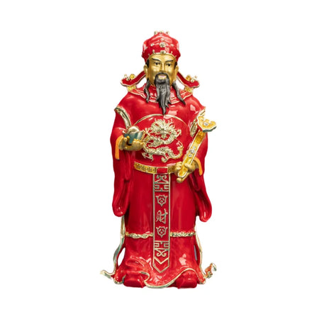 SHINNYGIFTS Metal Crafts Home Decor Buddhism Buddha Believers Pewter Enamel Gold-Plated 3D Hand Painting God of Wealth Figurine