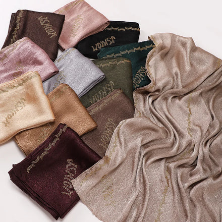 2026 Ladies Rhinestone Hair Head Scarf and Shawls for Women Crepe Bubble Satin Material With Diamond Rhinestone Border Hijab