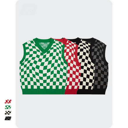 Streetwear Red and White Striped Sweater Vest Blank Knit Men Heavy Duty Plain Sweater Unisex