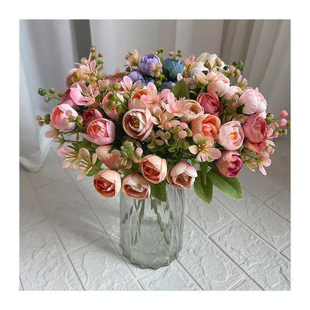 Autumn Tea Bags Decorative Artificial Flowers 5 Prongs Mariage for Christmas Graduation Valentine's Day Mother's Day Decor
