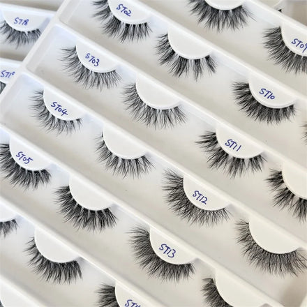New Synthetic Free Sample Premium Lashes Wholesale Vendor Fluffy Strip Lashes Private Label with Box Custom Logo