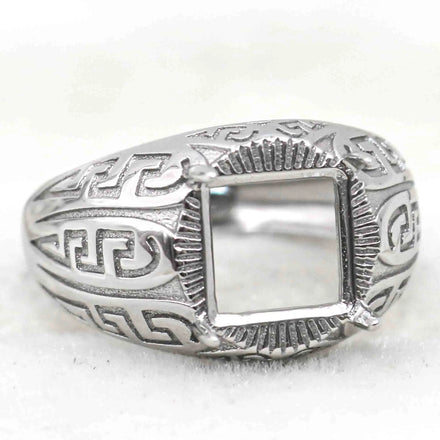 Sterling Silver 8*8mm Semi Mount Men's Ring Frame Empty Blank Claw Setting S925 Base Holder Without Center Stone for DIY Inlay