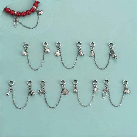 925 Sterling Silver Antique Silver Starfish Seashells Moon Star Rabbit Animal Double Pendant Chains Charm for Bracelet Fittings