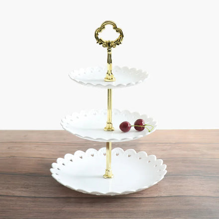 European Style 3 Tier Plastic Customized Hotel Cafe Fruit Party Cake Dessert Display Rack