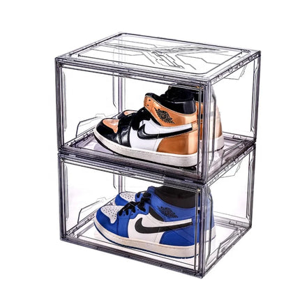 Wholesale Square PET Side Drop Drawer Stackable Sneaker Shoe Box Organizer Shoe Storage Box Magnetic Transparent 6-10L Capacity