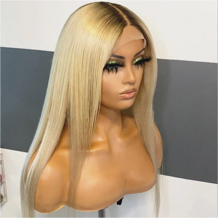 Wholesale Beautiful Golden European Pre Plucked Hairline Transparent Ombre Blonde Color Long Straight Hair Lace Front Wigs