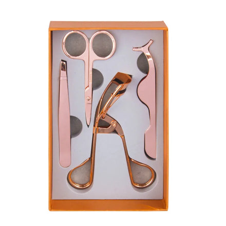 Best Price Rose Gold Eyelash Tweezers Scissors Applicator Gift Box 4Pcs Set Stainless Steel Ultra Long Contact Eyelash Curler