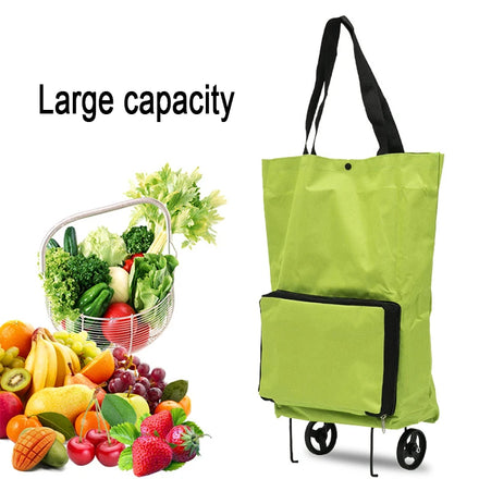 Stock Reusable Portable Fold Oxford Trolley Shopping Cart Bag Food Market Supermarket Rolling Shopping Bag With 2 Wheel