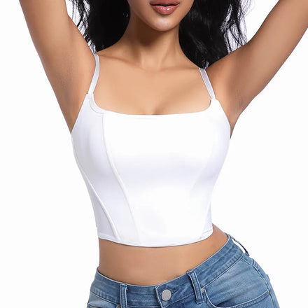 Wholesale Spaghetti Strap White Corset Crop Top Back Zip up Y2K Outfits Vintage Korset Bustier Square Neck Corset
