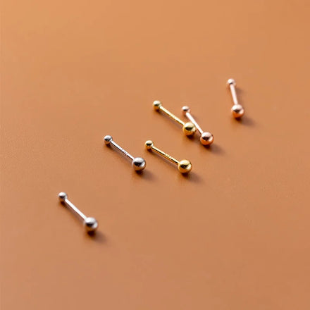 INS 925 Silver Two Double Heads Shiny Beads Gold Plated Stud Earrings for Women Earrings Jewelry
