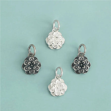 Fine Jewelry 925 Sterling Silver Unique Antique Silver Flower Charms Pendant for Bracelets Necklace Making