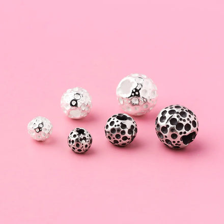 4mm 6mm 8mm 925 Sterling Silver Unique Ball Loose Beads Antique Silver Round Moon Spacer Beads for Jewelry Making