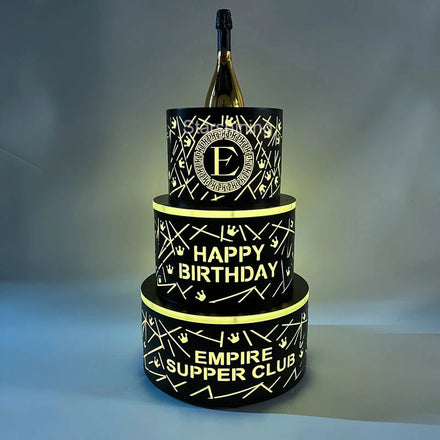 Wholesale OEM Custom LOGO Metal 3 Tiers VIP Display LED Bottle Presenter Happy Birthday LED Cake for Night Club bar Party Lounge