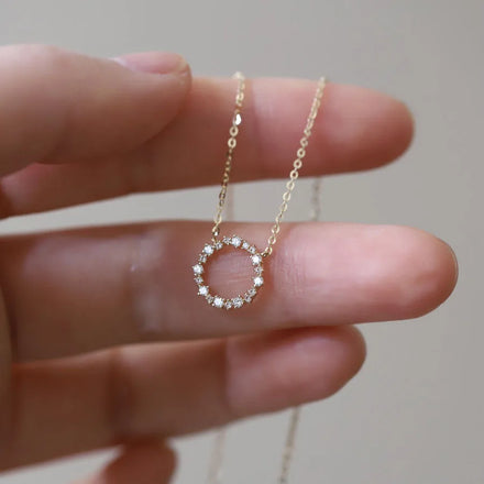Trendy Fashion Luxury 14k Gold Plated 925 Sterling Silver Circle American Diamond Pendant Necklace for Women