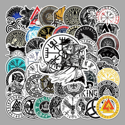 100pcs 5*5cm Viking Totem Stickers Product WJM01 Celts Thor Odin Decal Sticker NORRON Symbol PVC Waterproof Adhesive Sticker