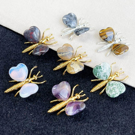 Wholesale Natural Crystal Heart Shape Decoration Gemstone Crystal Crafts Dragonfly