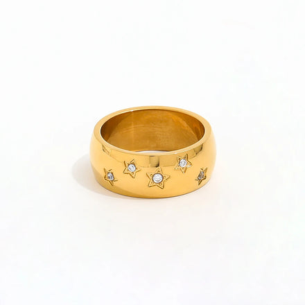Fenny Fashion Waterproof&Tarnish Free Dainty Smooth Zirconia Pentastar Stainless Steel Ring Wholesale Jewelry