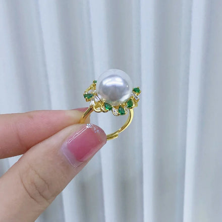 R1101 11-12mm Natural Freshwater Pearl Ring Accessory 925 Sterling Silver Adjustable Size Engagement Jewelry Ring for Women