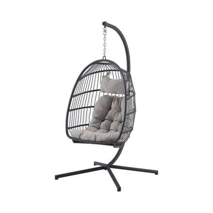 WOQI Large Egg-Shaped Rattan Wicker Swing Hanging Chair Durable Polyester Indoor/Outdoor Patio Garden & Camping Furniture