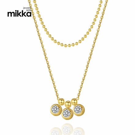 Simple Double-layer Zircon Necklace 3 Zircon Pendant Collarbone Chain Women's Titanium Steel Gold-plated No Fading Necklace