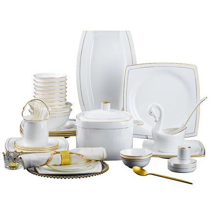 Custom Wholesale Bone China Jingdezhen Tableware Bowl Ceramic Back to School Gold Minimalist Dinner Plate Set
