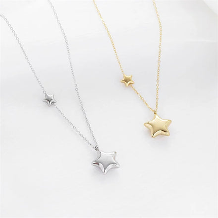 Custom Women's Dainty Luxury High Polish Gold Plated Stainless Steel Star Charm Link Chain Pendant Necklaces Casual/Sporty