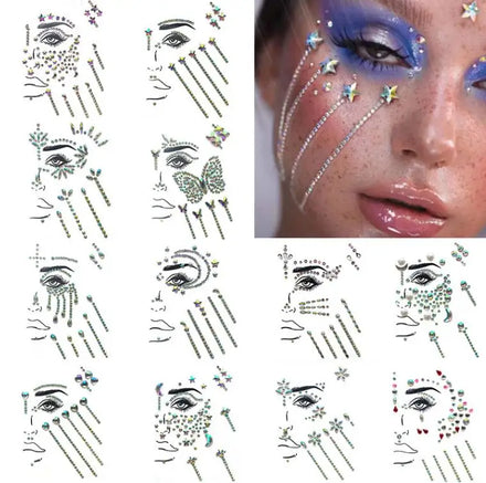 Face Gems Temporary Tattoo Stickers Self Adhesive Acrylic Crystal Face Body Glitter Sticker DIY Art Jewels Rhinestone for Party