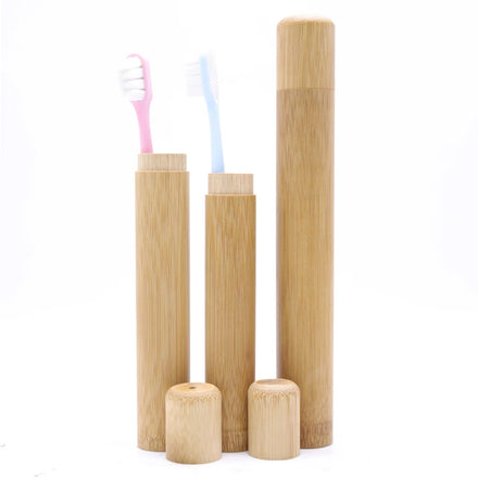Portable Biodegradable Bamboo Toothbrush Case for Travel Reusable Hotel Cartridge with Hard Bristles Toothbrush Tube