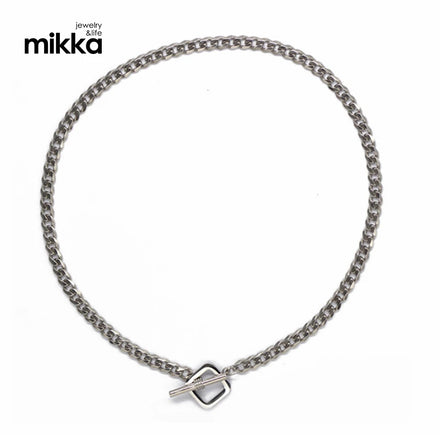 Simple Design Customized Toggle Clasp Choker Engraved Stamped bar and Circle Closure Necklace 18K Gold PVD Plating Women Jewelry