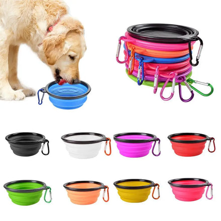 Collapsible Dog Bowl Foldable Pet Water Bowl Travel Feeding Silicone Dog Slow Feeder Bowl