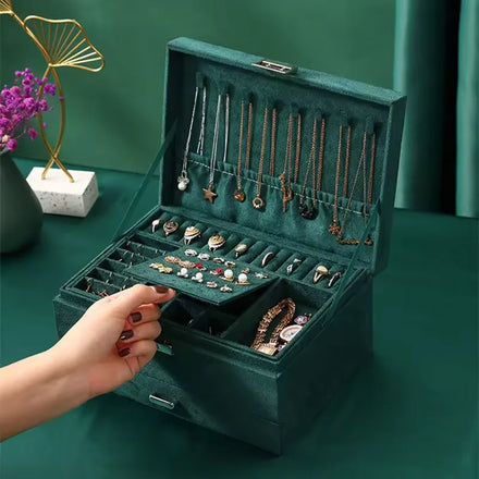 Three-Layered Flannel Jewelry Display Organizer Earrings Jewelry Box Large Storage Jewelry Box