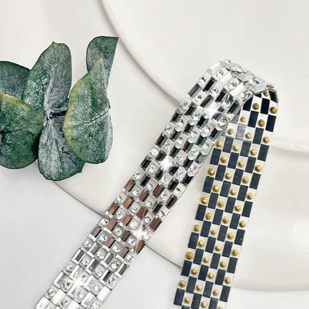 2.5*5 Glass Rhinestones Tape Trim Crystal Strass Hot Fix Ribbon Strip for Shoe Clothes Bags Wedding