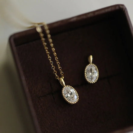 Mermaid's Tears Pure 925 Sterling Silver Clavicle Chain Classical Oval Shaped Zircon Pendant Necklace for Women Jewelry
