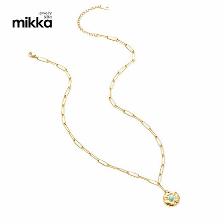 Europe Bohemian Natural Stone Pendant Necklace Stainless Steel Turquoise Necklace Jewelry