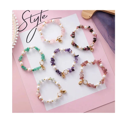 Healing Crystals Rose Quartz Bracelet Gold Plated Bangle Bracelets Charm Adjustable Beads Bracelet for Women Gifts