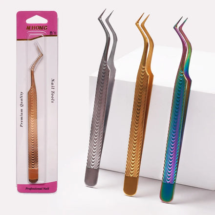 Nail Art Tweezers High-Density Fish Scale Pattern Gem & Sticker Applicator for Professional Nail Technicians