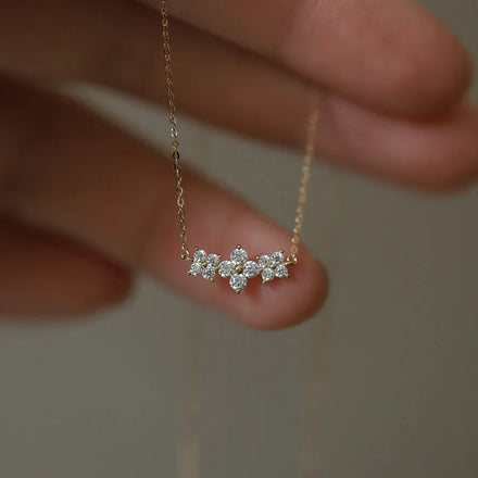 Cute INS Korean Pure 925 Sterling Silver Clavicle Chain Zircon Little Flowers Pendant Necklace for Women Jewelry