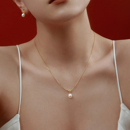 SC Office Lady Fine 925 Sterling Silver Knot Chain Necklace Jewelry Luxury Natural Freshwater White Pearl Necklace for Women