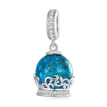 925 Sterling Silver Dark Blue Crystal Ball Bead Charms for Women Bracelet Necklace DIY Fine Jewelry Silver Pendant BSC735