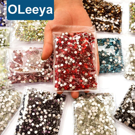 OLeeya 2028 Same Cut Factes AB Crystal Glass Non Hotfix Rhinestone Strass Flat Back Nail Rhinestones for Nail Art Garment