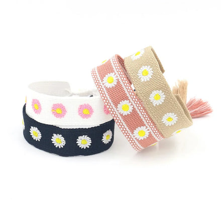 European American Floral Flower Embroidery Friendship Braided Woven Bracelet