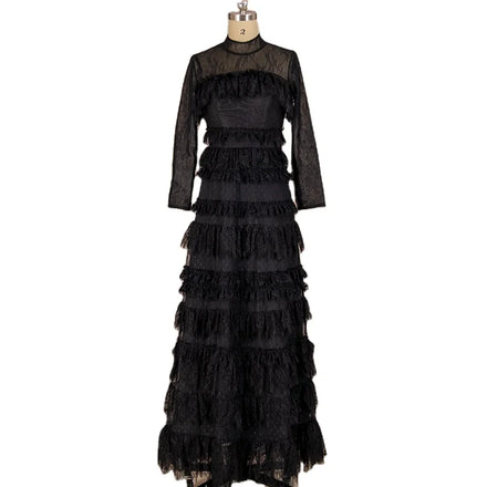9238# Elegant Black Long Sleeve Wedding Dresses High Neck Lace Tulle Bridal Gowns 2022 Ankle-Length Illusion Backless Zipper