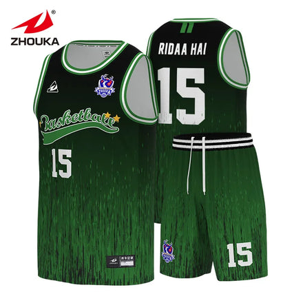 Free Design Sublimation Uniforme De Baloncesto Men Custom Green Color Basketball Jersey Basketball Uniform