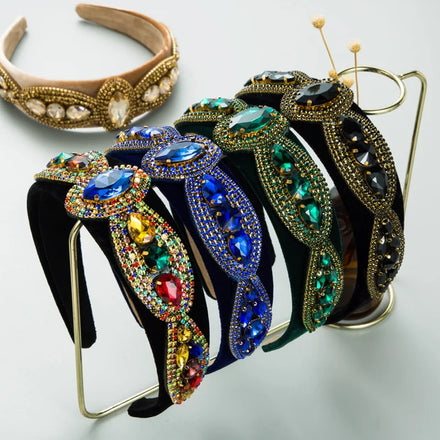 Grace Lady Baroque Shaped Exaggerated Wide Edge Rhinestone Pearl Headband Fashionable Hair Accessories