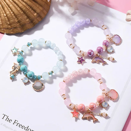 Fashion Ladies Sweet Holiday Ocean Style Shell Bracelet Healing Crystals Adjustable Beads Bracelet Pulsera De Delfines
