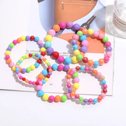 Wholesale Children's Gift Bracelets Colorful Acrylic Cartoon Jewelry Candy Color Round Beads Bracelets for Women Men